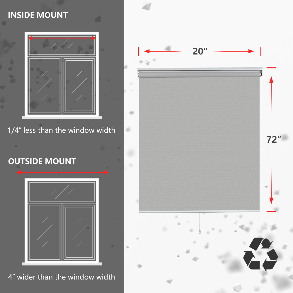 LUCKUP 19.5" Cordless Polyester Blackout Blinds Gray, 72" x 72"