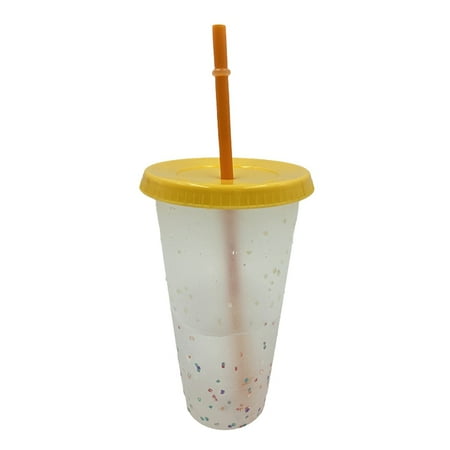 

UDIYO Rainbow Straw Cup 700ml Rainbow Straw Cup Food Grade Reusable PP Plastic Color Changing Bottle with Lid for Office