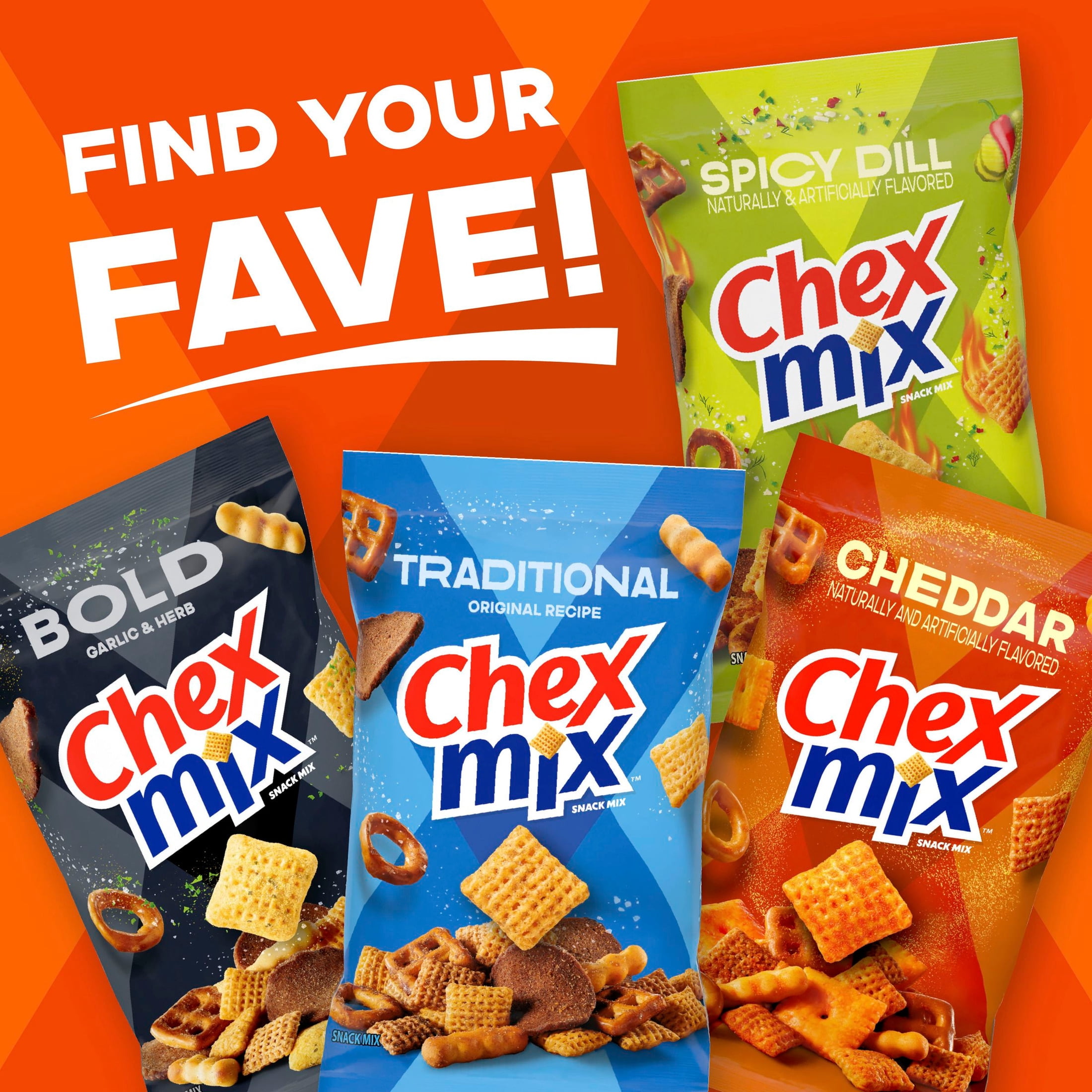 (8 pack) Chex Mix Cheddar Snack Mix, Savory Snack Bag, Family Size, 13.5 oz