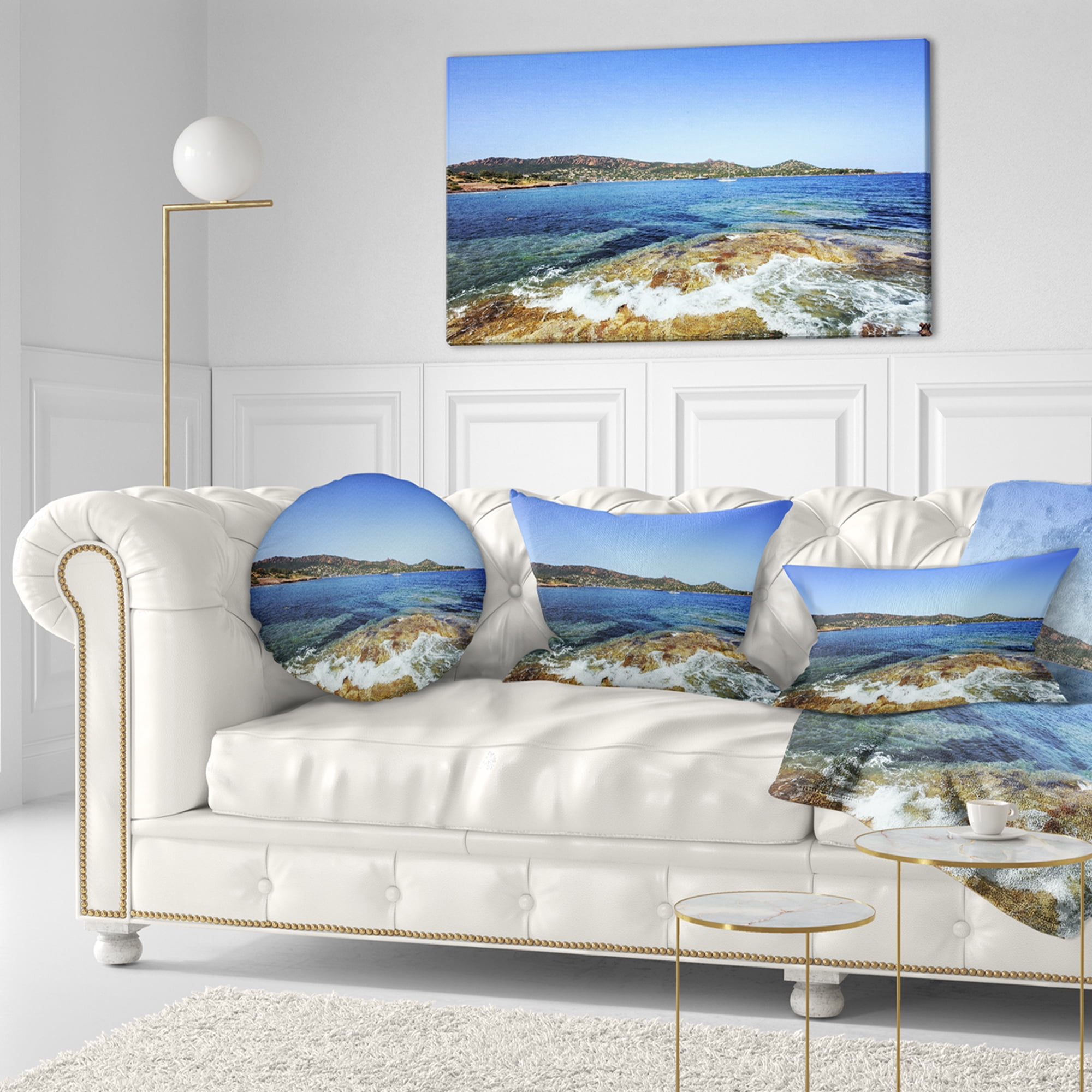 Designart Agay Bay in Esterel Rocks Beach - Oversized Beach Throw Pillow - 12x20