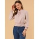 thumbnail image 3 of Blusa De Mujer Con Volantes Y Peplum Con Cuello Alto Y Manga Abullonada Rosa L, 3 of 6