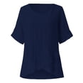 thumbnail image 4 of Pntutb Womens Summer Tops Clearance Irregular Cotton Solid Short Sleeve Blouse, 4 of 6