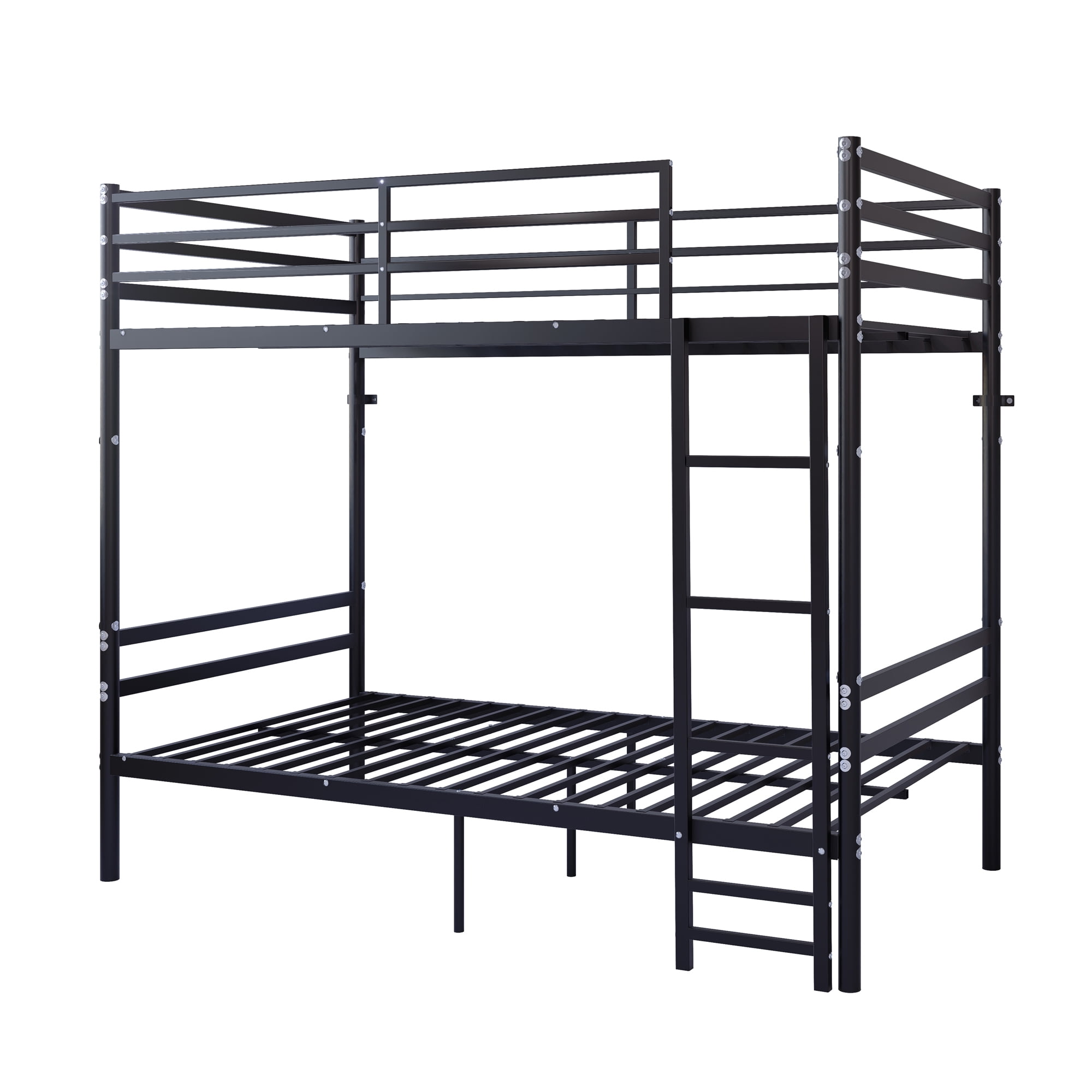 Mintazer Heavy Duty Twin Over Twin Metal Bunk Bed with Ladder and Guardrails for Bedroom, Black