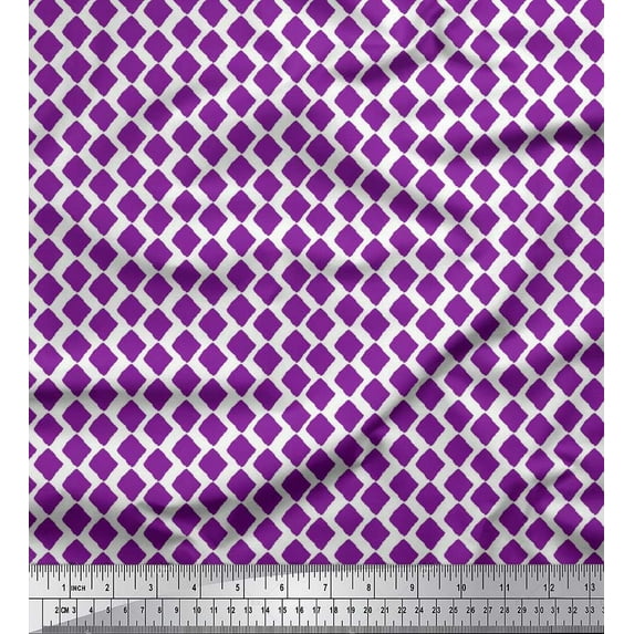 Soimoi Cotton Voile Fabric Diamond Block Print Fabric by The Yard 42 Inch Wide