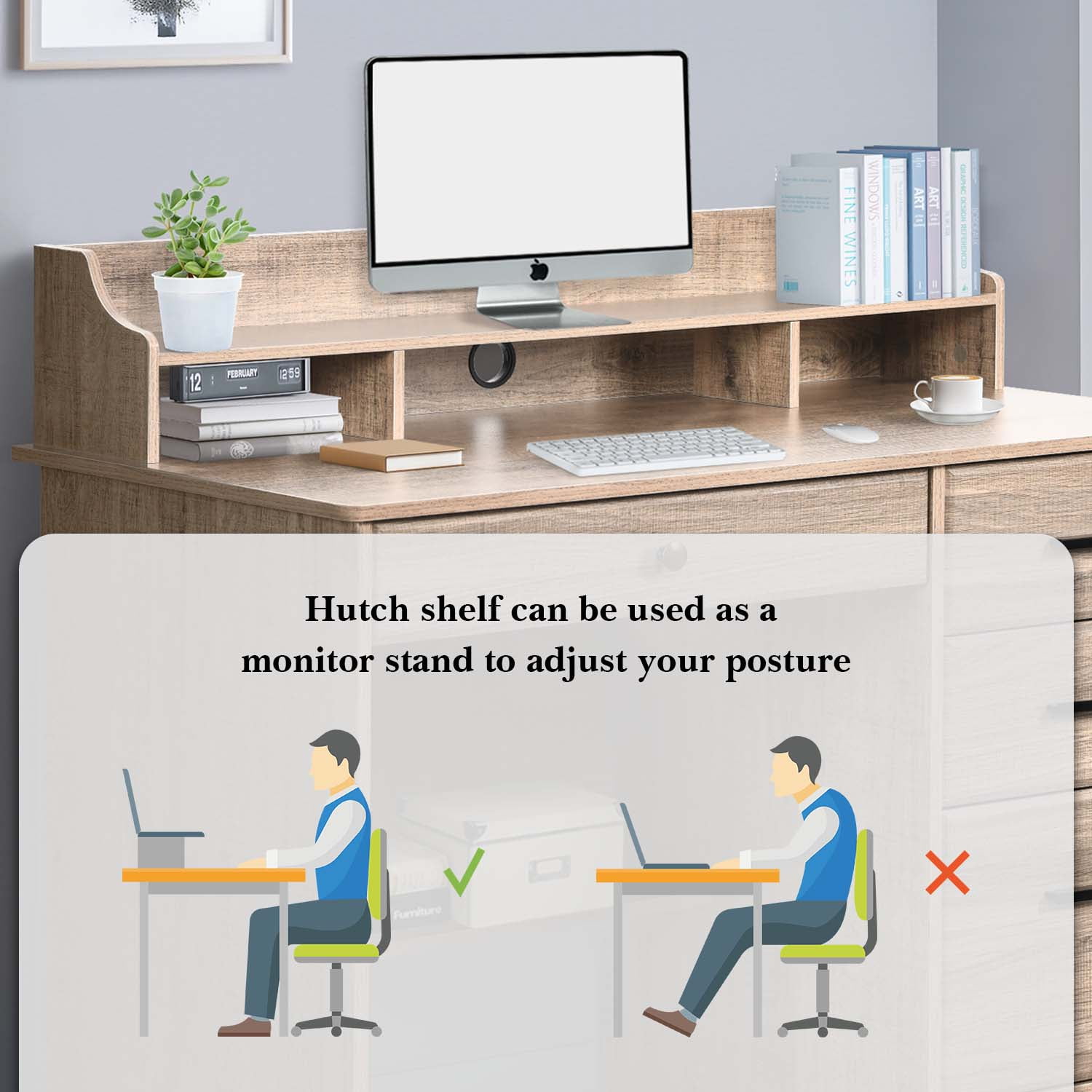 4 EVER WINNER Computer Desk with Drawers, Home Office Desk with Hutch Shelf, Small Desk with Storage for Small Space, Dark Oak