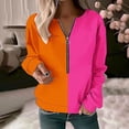 thumbnail image 2 of HVOBTTY Womens Long Sleeve Pullover Sweatshirt, Fall Tops for Women, Women's Casual Color Block Print Zipper Sweatshirt Hot Pink, M, 2 of 5