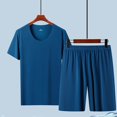 thumbnail image 1 of MYG Mens Summer Short Sleeve Two-Piece Ice Silk Thin Pajamas Large Size Homewear Set, 1 of 9
