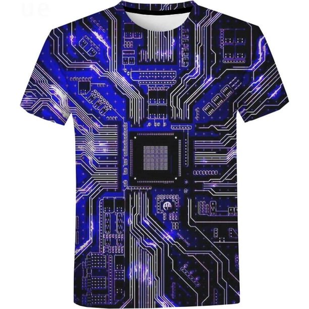 Camisetas Manga Corta Hombre Baratas Camiseta De Hip Hop con Chip Electronico para Hombre Y Mujer Camiseta De Gran Tamano con Estampado De Maquina 3D Camisetas De Manga Corta De Estilo Harajuku