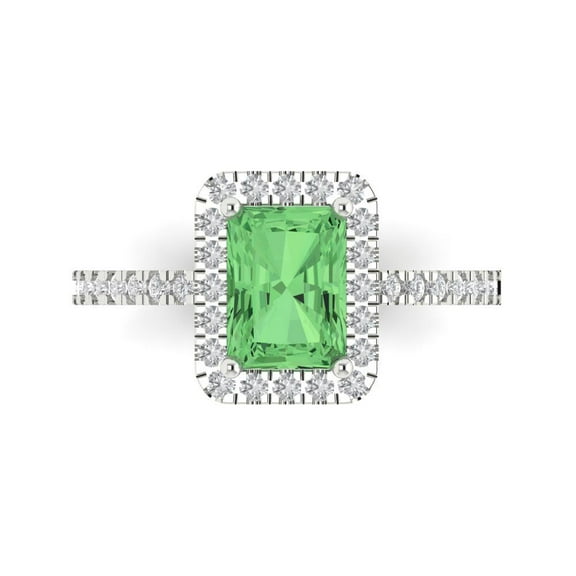 Clara Pucci 14K White Gold 1.86ct Green Halo Ring for Women