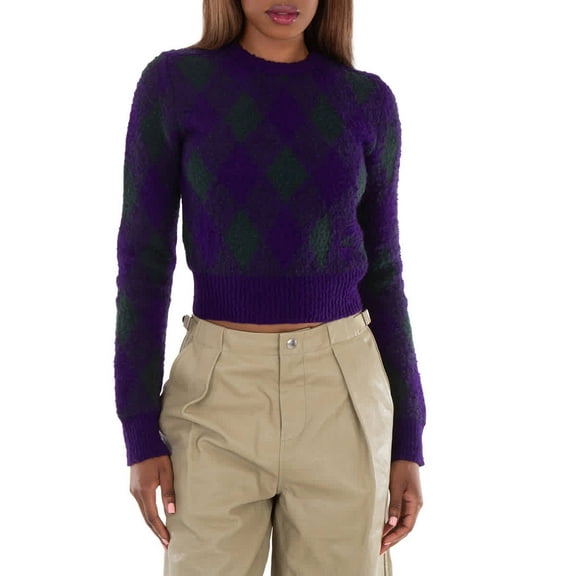 Burberry Argyle-Knit Long Sleeve Cropped Jumper, Size Medium
