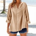 thumbnail image 5 of Jalioing Women's Summer Shirt 3/4 Length Sleeve Button Down Casual Blouses Loose Basic Tops Trendy Outfits, 5 of 6