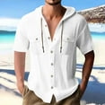 thumbnail image 1 of pstuiky camisetas de hombre, Blusa informal de manga corta con capucha, botones y bolsillo con cordón de color sólido para hombre. camisas casuales para hombre l, 1 of 6