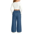 thumbnail image 5 of TIREOW Girls Soft Jeans Solid Color Loose Fit Casual Straight Wide Leg Elastic High Waist Drawstring Denim Pants Kids Children Daily Denim Trousers, 5 of 9