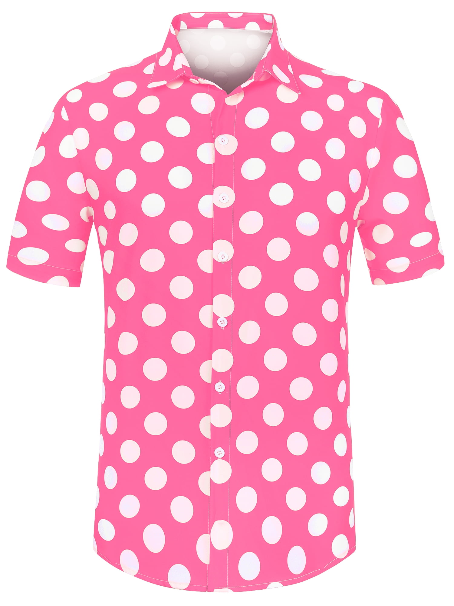 Unique Bargains Men's Summer Polka Dots Shirt Button Down Short Sleeves Shirts S Pink