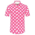 thumbnail image 5 of MODA NOVA Big & Tall Men's Summer Polka Dots Print Hawaiian Button Down Shirt Pink 2XLT, 5 of 6