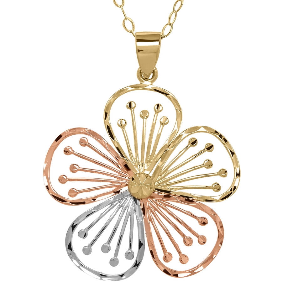 Simply Gold 10kt Yellow, Pink and White Gold Flower Pendant, 18" by Richline Group Inc
