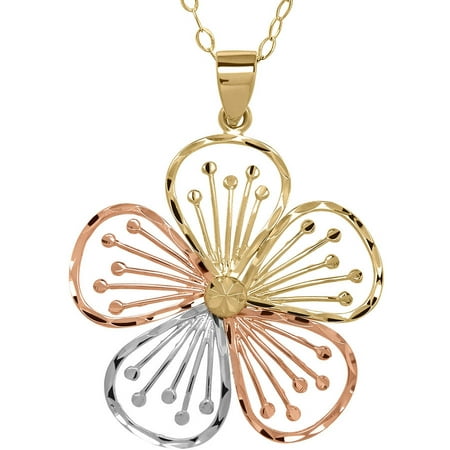 Simply Gold 10kt Yellow, Pink and White Gold Flower Pendant, 18