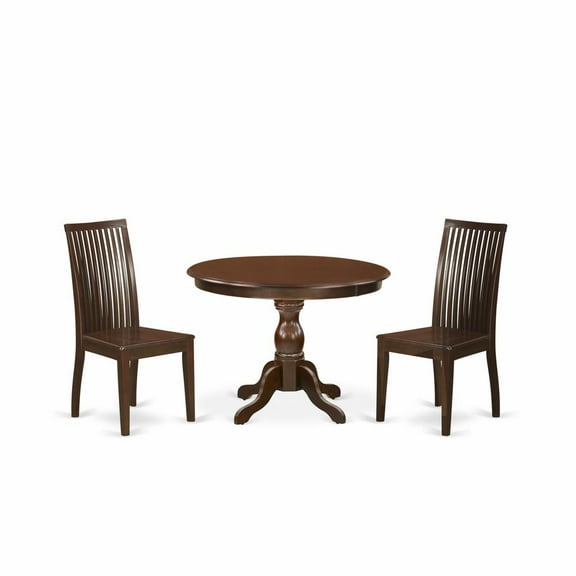 East West Furniture Hartland 3-piece Slatted Chairs and Dining Table in Mahogany
