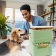 thumbnail image 3 of Pethiy Dog Food Storage Container, Metal Dog Food Tin with Wooden Lid, Handle & Serving Scoop, 5-6 lbs Capacity Pet Food Canister (Green), 3 of 5