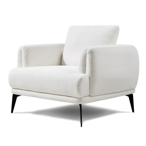 Valencia Melissa Boucle Fabric Accent Chair | Premium Boucle Fabric, Artisinal Kiln Dried Wood, Superior Comfort, White
