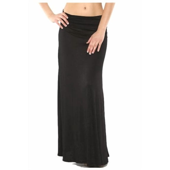 G2 Chic Women's Fold-Over Waistband Stretchy Knit Maxi Tulip Skirt(BTM-SKT,BLK-S)