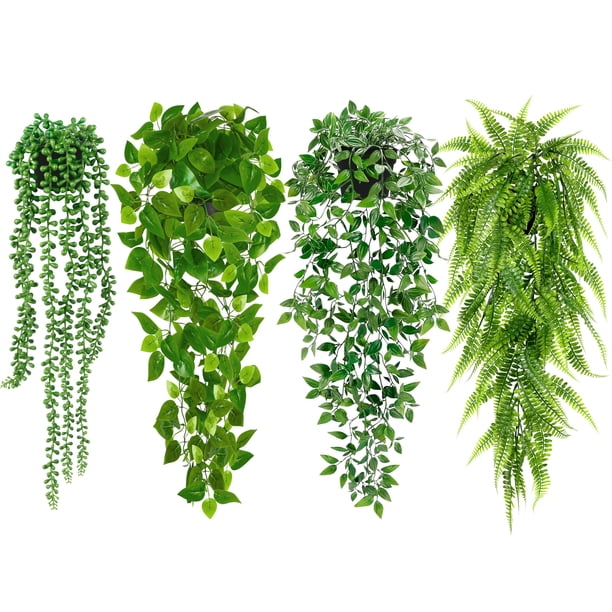 Set de 4 plantas colgantes artificiales Palonu de follaje verde artificial