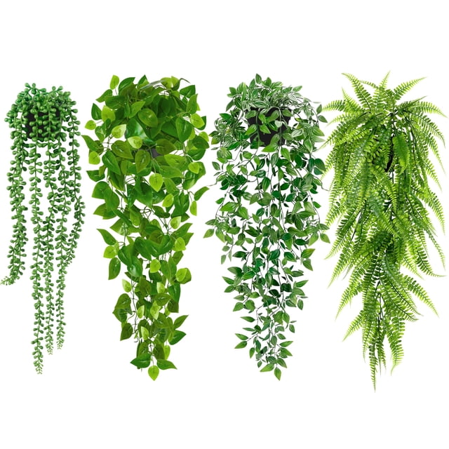 Set de 4 plantas colgantes artificiales Palonu de follaje verde artificial