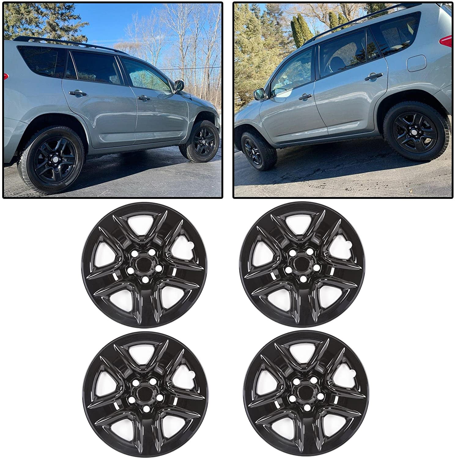 OxGord 17 inch Hubcap Wheel Skins for 2006-2012 Toyota Rav- Set of 4 Wheel Covers Auto Tire Replacement Exterior Cap Cover Car Accessories for 17inch Chrome Wheels 