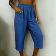 thumbnail image 6 of Noric Women's Cotton High Waist Casual Capri Pants with Button Pocket Elastic Waist Relaxed Fit Solid Yoga Runing Trousers, 6 of 7