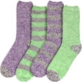 thumbnail image 2 of BambooMN Women's Soft Fuzzy Warm Cozy Comfy Fuzzy Plush Cute Striped Solid Slipper Socks - Assortment B - 4 Pairs, 2 of 7