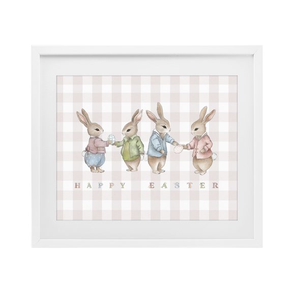 Stupell Industries Cottage Easter Bunnies Pink Gingham White Framed Print Under Glass, 16 x 13, by Leah Straatsma