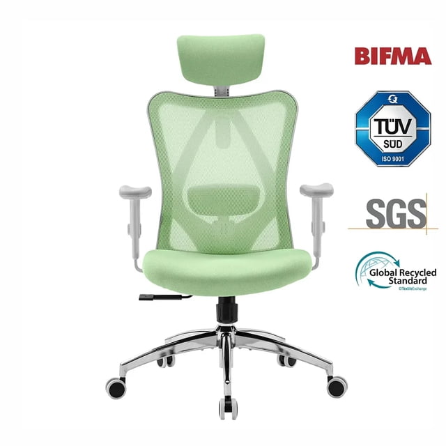 SIHOO M18 Office Chair, Mesh Computer Ergonomic Chair with Adjustable Lumbar Support, High Back Chair for Big and Tall, Green