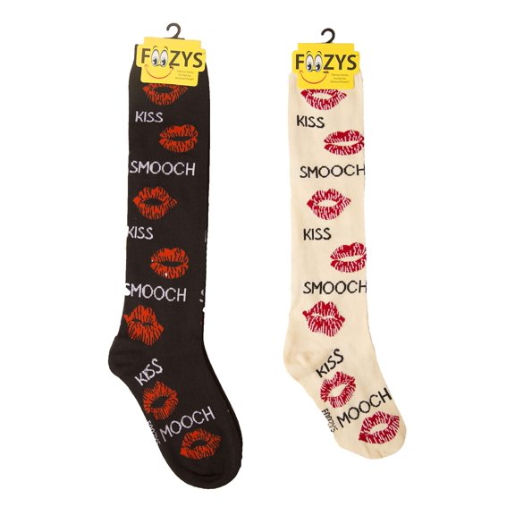 Foozys Women’s Winter Novelty Casual Knee High Socks | Kiss & Smooch Valentine (2 Pair)