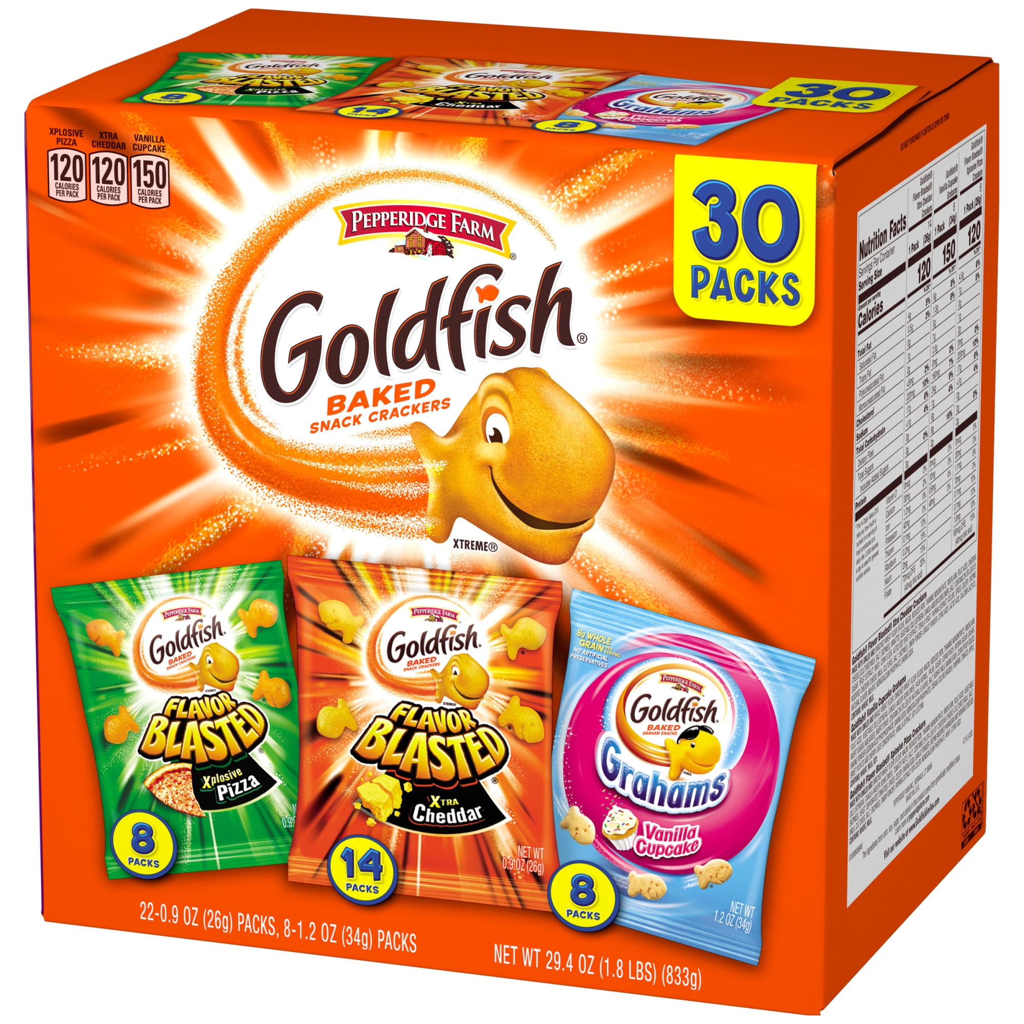 Pepperidge Farm Goldfish Crackers, Bold Mix Variety Pack Box, 30-count Snack Packs