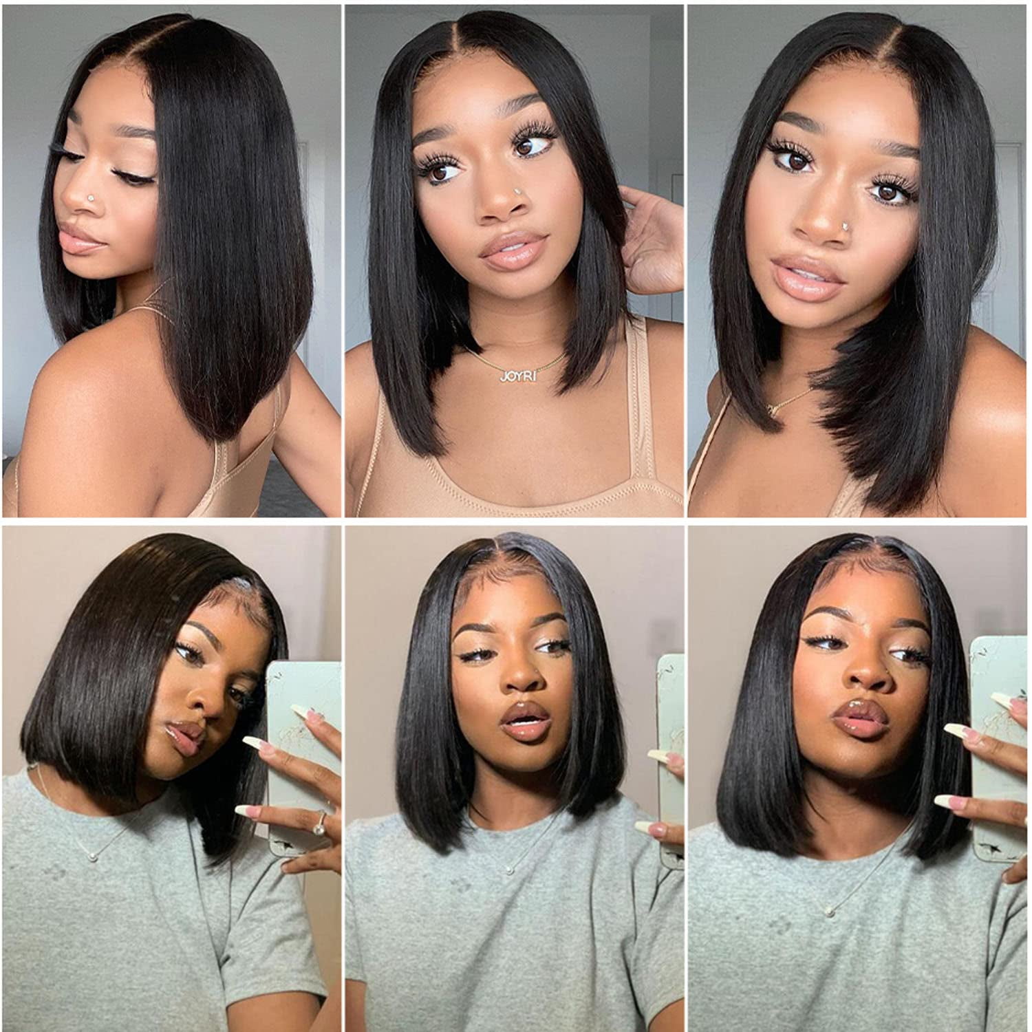 Transparent Lace Front Wigs Human Hair Middle Part Bob Wigs Human Hair 13x6 Lace Front Wigs Straight Human Hair Wigs Short Bob Wigs For Black Women Pre Plucked 150% Density 10Inch