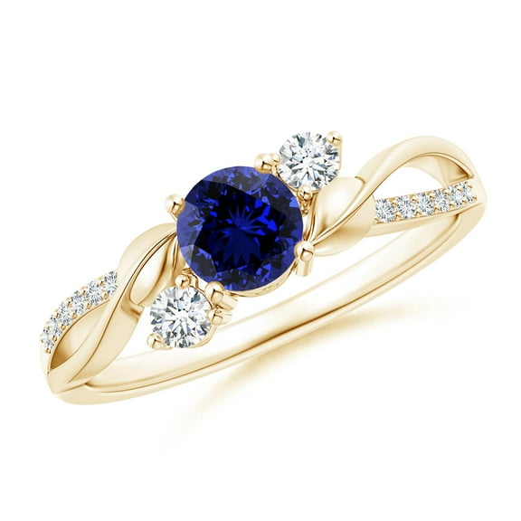 ANGARA Lab Grown Sapphire and Lab Diamond Twisted Vine Ring for Women in 14K Yellow Gold (Size-5mm) | September Birthstone, Anniversary, Jewelry Gift for Women | Lab-Grown Blue Sapphire Ring