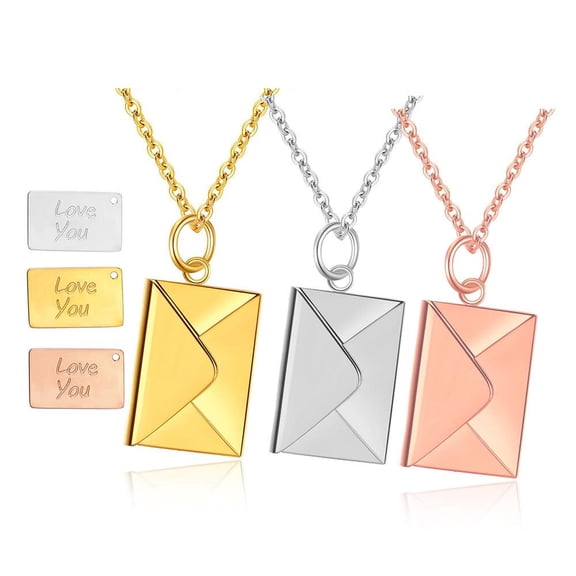 BETEAM Personalized Envelope Locket Necklace for Women Stainless Steel Engraved Locket with Love You Letter Message Jewelry Pendant for Women Great Mother's Day Gifts(Gold)