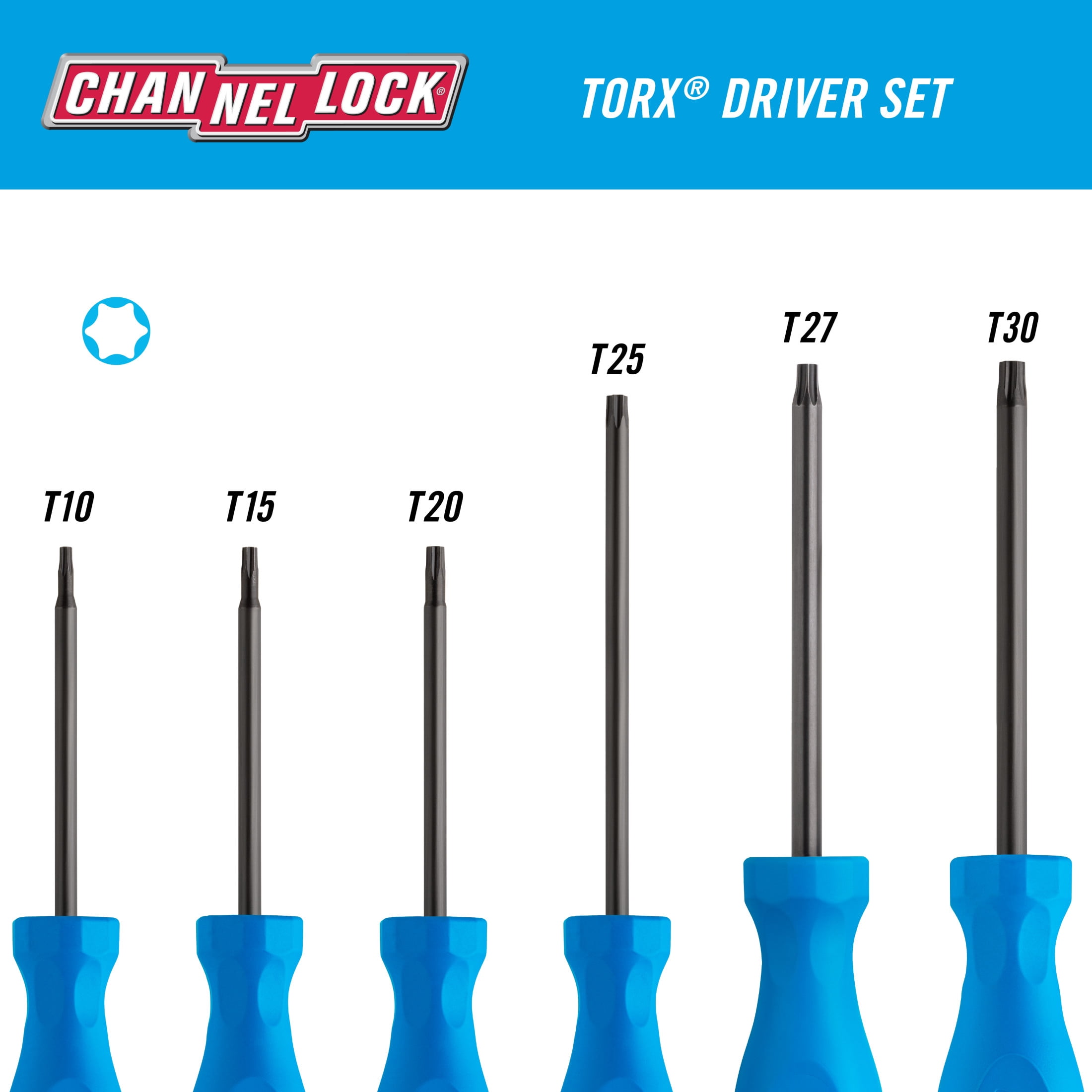 CHANNELLOCK Professional TORX Screwdriver Set with Magnetic Tip & Tri-Lobe Grip, Ideal for Home Improvement, Made in USA, 6-tool set (TS-6H)