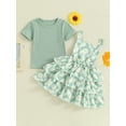 thumbnail image 2 of Bagilaanoe 2Pcs Toddler Baby Girls Overalls Dress Set Ribbed Short Sleeve Tops + Daisy Suspender Skirt 18M 24M 3T 4T 5T 6T Kids Casual Clothes, 2 of 9