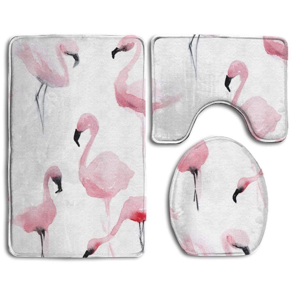 Xddja Baby Watercolor Flamingo 3 Piece Bathroom Rugs Set Bath Rug Contour Mat And Toilet Lid Cover Walmart Canada