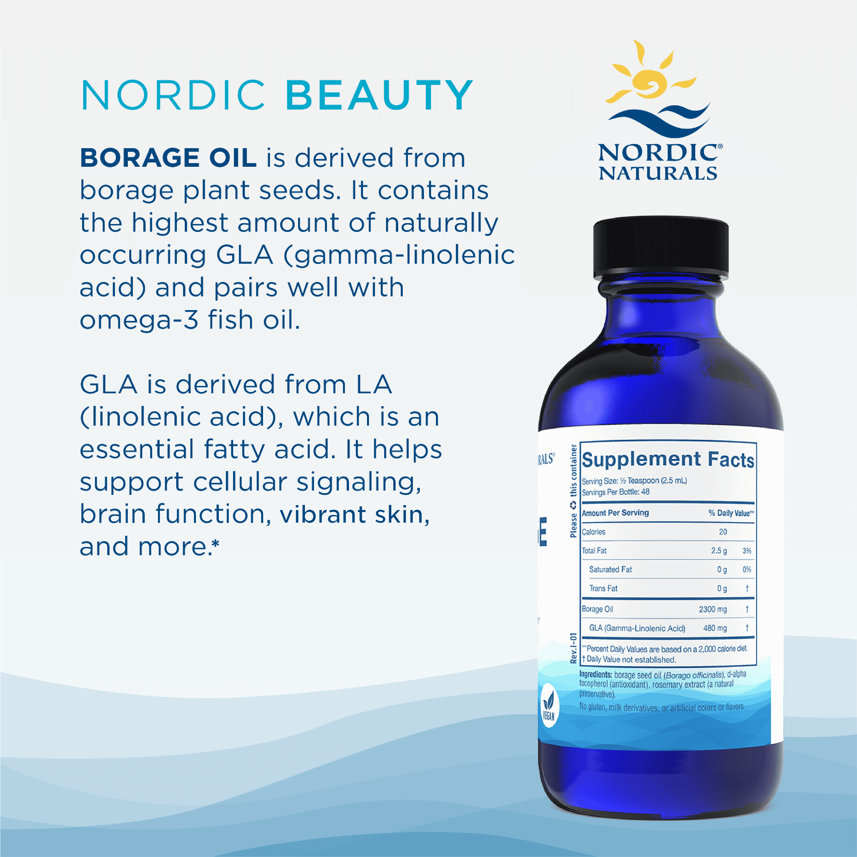 Nordic Naturals Nordic Beauty Borage Oil Liquid, 480 Mg GLA, Vegan 