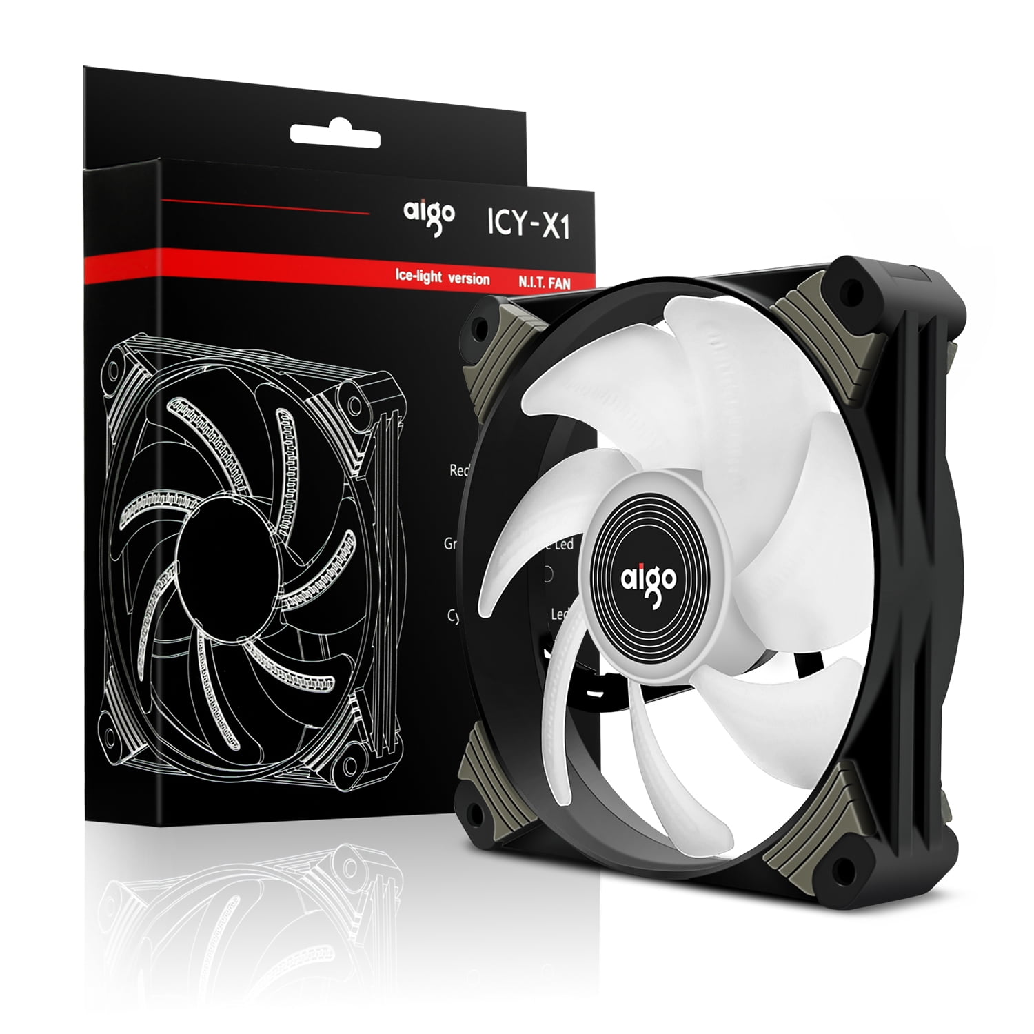 2-Pack Aigo X1 120mm Purple LED High Airflow Hybrid-Design PC Case Computer Fan