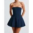 thumbnail image 2 of Women'S Sexy- Strapless Ruched Pleated Tube Mini Dress Y2K Sleeveless A Line Bodycon Short Dress Navy Blue XL, 2 of 5