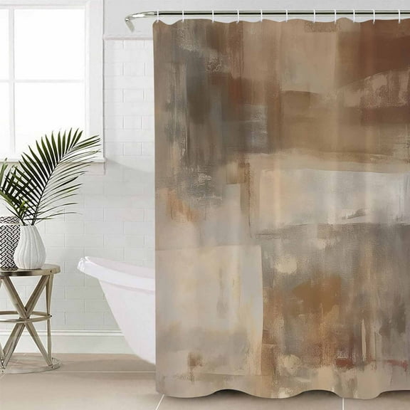 Brown Waterproof Fabric Shower Curtain, Oil Painting Abstract Art Contemporary Shower Curtain for Bathroom Curtains Bathtubs Hotel Washable Shower Curtains with 12 Hooks Extra Long 72x96