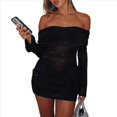 thumbnail image 1 of Vestido Ceñido Al Cuerpo para Mujer, de Transparente con Volantes, Brillante, Acampanado, de Larga, Ideal para Salir A Clubes Nocturnos Y2K. Negro L, 1 of 10