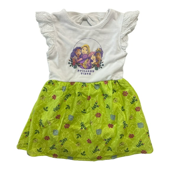 Disney Princess Toddler & Girl's Jersey Top & Eyelet Skirt Graphic Print Dress (Princess Vibes, 3T)
