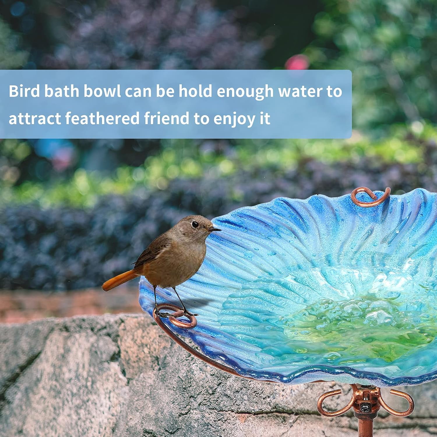 Outdoor Bird Bath, Birdbath With Metal Stand, Wavy Bird Bath, Birdfeeder, For Garden,Patio, Blue