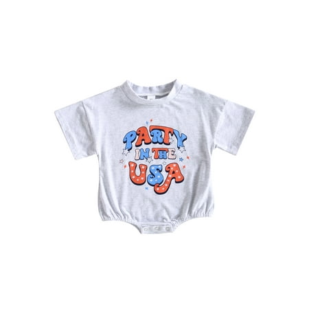 

0-18M Independence Day Baby Girl Boys Cute Romper Color Patchwork Short Sleeve Eagle/Letter Print Jumpsuits