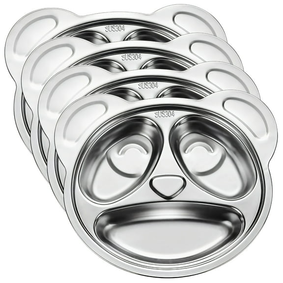 4 Pcs Divider Plates, Stainless Steel Panda Plates with Dividers for Picky Eaters, Lunch, Camping, Dishwasher Safe