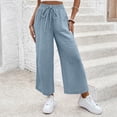 thumbnail image 2 of Women Linen Pants Summer Wide Leg Cropped Palazzo Pants Drawstring High Waisted Beach Lounge Trousers with Pockets,L, 2 of 6